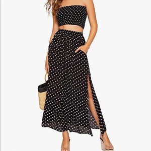 Black & White Polka Dot Crop & Skirt Set Size M